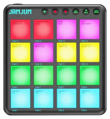 Produktbild von MIDI-Controller mit 16 Tasten, dynamischem RGB-Pad, Bluetooth, kabellos, wiederaufladbar, tragbar, Plug-and-Play für Musikproduktion und Live-Auftritte, schwarz