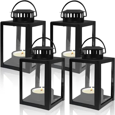 Image de 4 lanternes d'extérieur, 6 x 10,1 cm, lanternes résistantes au vent, lanternes pour bougies, lanternes de jardin, lanternes de jardin pour bougies chauffe-plat