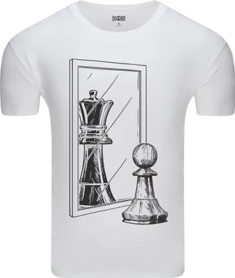 Produktbild von Diarbo Herren T-Shirt mit Schachliebhaber Druck Schachfigur im Spiegel Weiß Gr.XS