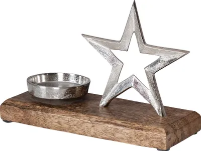 Produktbild von Metallstern Kerzenhalter 23x15cm Metall Mango Silber Stern Braun Tischdeko Holz