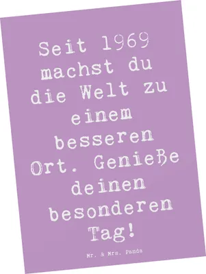 Produktbild von Mr. & Mrs. Panda Postkarte Spruch 1969 Geburtstag - Lavendeltraum - Geschenk, Ansichtskarte, Glückwunsch, Fotokarte, Happy Birthday, feiern, Geburtstagsgeschenk, Jubiläum