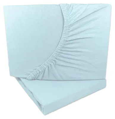 Produktbild von 2er Set Jersey Spannbettlaken Hell Blau / Bleu 90x200 - 100x200 cm 100% Baumwolle