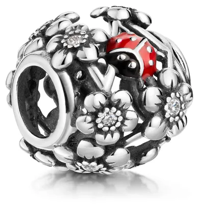 Produktbild von MATERIA by Matthias Wagner Marienkäfer Charm Silber mit Blumen 53