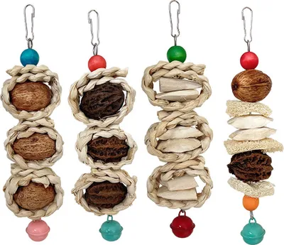 Produktbild von 4 Packungen Vogel-Papageien-Schaukel-Kauspielzeug, Vogelkäfig-Hängeglocke, Vogelkäfig-Spielzeug, Geeignet Für Kleine Sittiche, Nymphensittiche