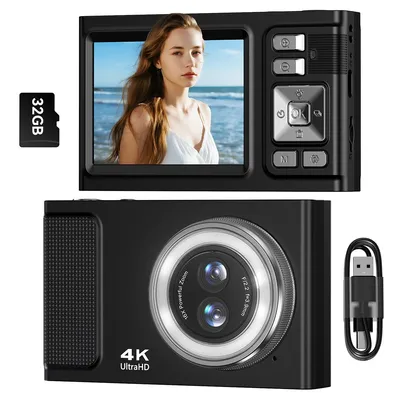 Produktbild von 32GB Digitalkamera für Kinder, 48MP – Anti-Shake Fotokamera für Kinder mit 2,4 Zoll 4K-Bildschirm und 16X Digital Zoom, Kompakte Kinderkamera
