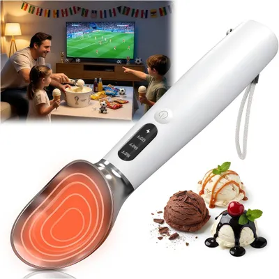 Produktbild von Elektrischer Beheizter Eisportionierer, LED-Display & 3 Heizstufen für Hartes Eis, Wiederaufladbarer Edelstahl Eiscreme-Löffel