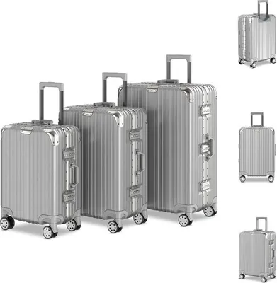 Produktbild von Voyagoux® AEON Kofferset 3-teilig - Koffer - TSA-Schloss - Mit Rollen - Silber - Aluminiumrahmen