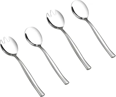 Produktbild von Salatbesteck-Set aus Edelstahl, bestehend aus 2 Salatlöffeln und 2 Salatgabeln, kleines Salatbesteck für Küche und Esszimmer, spülmaschinenfest