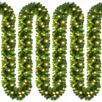 Produktbild von CASARIA® Weihnachtsgirlande mit Beleuchtung 2x 5m 100 LEDs Beleuchtet Innen Außen Grün Weihnachtsdeko Weihnachten Deko Girlande Tannengirlande Warmweiß