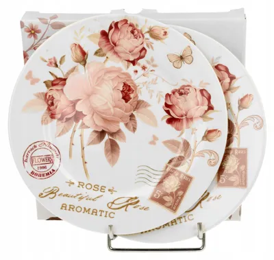 Produktbild von Duo Secesja Dessertteller-Set Romantische Blumen Porzellan