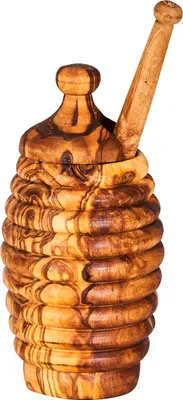 Produktbild von Honigtopf ca. H14cm Olivenholz inkl. Honigstab Deckel Honigdose Honey Jar Unikat Küche