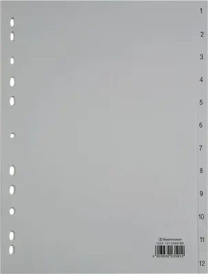 Produktbild von Soennecken Register 1529 DIN A4 1-12 volle Höhe PP grau