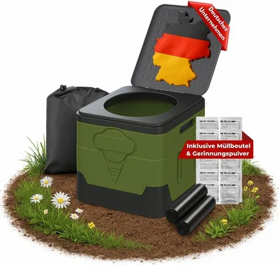 Produktbild von Coemo Campingtoilette faltbar mit Deckel und Beutel, Farbe Schwarz