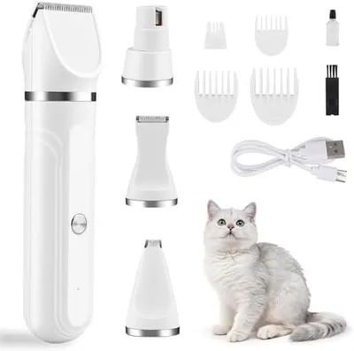 Produktbild von Pfotentrimmer für Hunde, 4-IN-1 Leise Schermaschine Katze Set, Profi Haarschneidemaschine für Katzen Hund Verfilztes Fell Pfotenhaare für Große Kleine Katzen Hunde