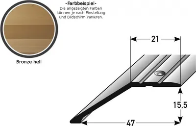 Produktbild von Abschlussprofil / Abschlussleiste Laminat "Huntsville", Einfasshöhe: 8.5 mm / 15.5 mm, Aluminium eloxiert, gebohrt / selbstklebend-bronze hell-2700-gebohrt-15.5