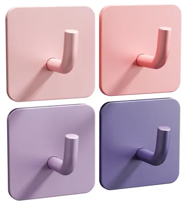 Produktbild von DEKAZIA® Kleiderhaken Kinder 4er-Set Mädchen Rosa-Lila Pastell | Kindergarderobe Haken Garderobenhaken Wandhaken Kinderzimmer Klebehaken selbstklebend