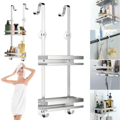Imagen del producto de Estante para ducha - Cesta para ducha - De dos niveles - Para montaje en pared - De metal - Ideal para baños y cocinas
