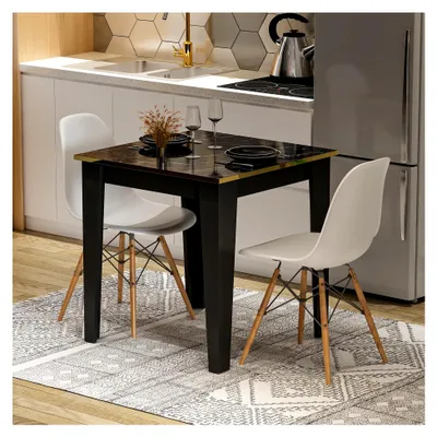Produktbild von Loren 72X72 cm – MODERNER KÜCHENTISCH UND BALKONTISCH FÜR 2 PERSONEN (Schwarz Marmor)