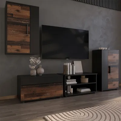 Obrázek produktu pro Skříně do obývacího pokoje Vicco Berno Černá/starý styl 2 díly, Model 55473