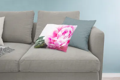 Produktbild von MuchoWow® Zierkissen Sofakissen Wohnzimmer Dekokissen 60x40 cm Nahaufnahme einer rosa Pfingstrose mit Blättern - Kopfkissen - Polster mit Foto