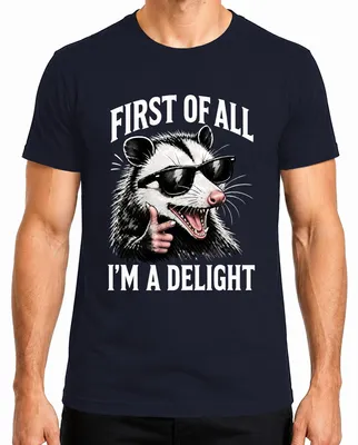 Imagen del producto de Camiseta para hombre, diseño "Opossum Cool Statement", con un toque de sarcasmo y humor, color azul marino, talla XXL