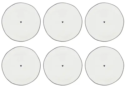 Produktbild von 6er Set Dessertteller HEART Herz 13cm weiß schwarz Keramik Bastion Collections