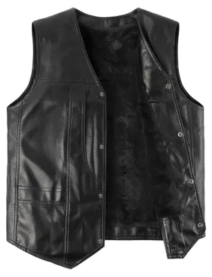 Produktbild von Herren Kunstlederweste - Fleecegefütterte Biker-Weste für komfortables Fahren