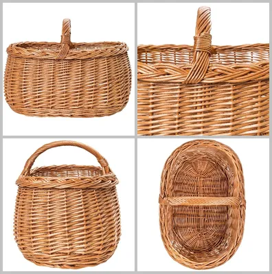 Produktbild von Creative Home Große Picknickkorb Weidenkorb mit Henkel Einkaufskorb | 45 x 32 x 34 cm (+/- 1 cm) | Groß und Leicht | Naturbraun | Handgeflochten | Universell und Langlebig Osterkörbchen Geflochten