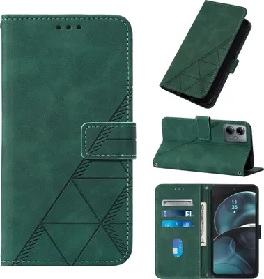 Produktbild von Hülle für Motorola Moto G14 Prägung Flip Leder Kartenfächer Schutzhülle mit Ständer Grün
