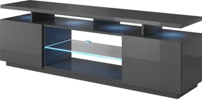 Produktbild von Fernsehschrank EVA 180x56x40 cm Lowboard Tv Schrank 2 Türiger mit Led beleuchtung Graphite Hochglanz