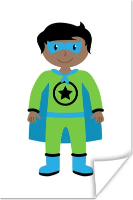 Produktbild von MuchoWow® Poster Kinder Illustration mit einem Superhelden auf einem weißen Hintergrund 60x90 cm - Wanddekoration