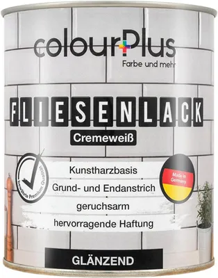 Produktbild von colourPlus Fliesenlack 750 ml, Cremeweiß glänzend – Fliesenfarbe für Wand- & Bodenfliesen in Küche & Bad, hochdeckend, wasserfest