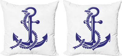 Produktbild von ABAKUHAUS maritim Kissenbezug Set (2Stück), Nautik-Symbol Monochrom Entwurf Seil und Anker Illustration Drucken, 60 x 60 cm, Dunkle Lavendel und Weiß
