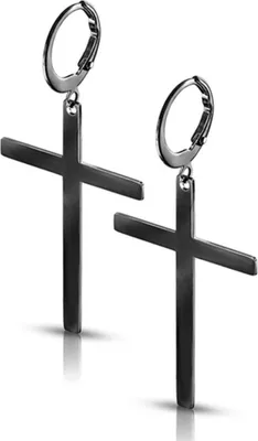 Produktbild von Kreuz Ohrringe: Edelstahl Creolen Ohrhänger Black