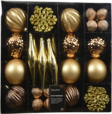 Produktbild von Decoris Weihnachtskugeln mit Baumschmuck aus Kunststoff bruchsicher Ø 8 cm gold-braun 46 Stück