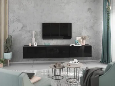 Produktbild von Lowboard VARIANTO 4, Schrank Set, anthrazit matt / schwarz Hochglanz griffloses TV-Board, 3 tlg., 228 cm hängend