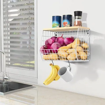 Produktbild von Famanu Obst- und Gemüseorganizer - Weiße stapelbare und wandmontierbare Küchenablage