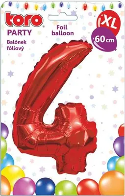 Zdjęcie produktu dla Balon Xl, Cyfra 4, 60Cm, Czerwony Matowy