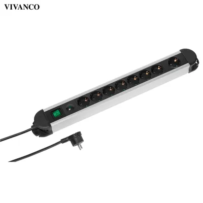 Produktbild von VIVanco™Hochwertige Steckdosenleiste 8-fach, kompatibel mit Wandmontage, Aluminiumgehäuse, 2m Zuleitung, flacher Stecker