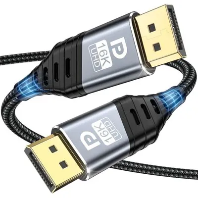 Produktbild von 16K DisplayPort Kabel 2.1, DP Kabel 1M Übertragungsrate 40Gbps 16K@60Hz, 8K@120Hz, 4K@240Hz/165Hz/144Hz, 2K@240Hz für Gaming-Monitor, Grafikkarte, Laptop, PC, TV, Projektor