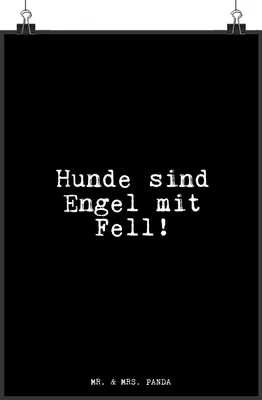 Produktbild von Mr. & Mrs. Panda Bild Hunde sind Engel mit... DIN A4 - Schwarz - Geschenk, Sprüche, drucke, Hund, wanddeko, Kunstdruck, Wandbild, Plakat, Haustier