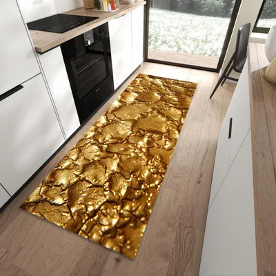 Produktbild von Küchenteppich 90x240cm rutschfest & abwischbar PVC Läufer - Goldene Struktur