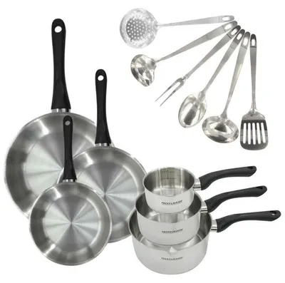 Productafbeelding van Cookware set - All hobs including induction - FACKELMANN - Geneva - Stainless steel - 3 pans. 3 saucepans and 6 utensils