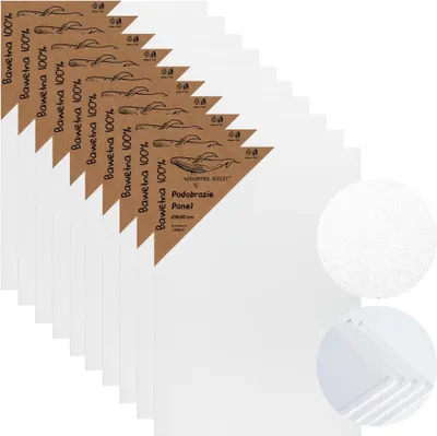 Produktbild von Leinwand auf Malplatte Set 10 Stück 24x30 cm – 280 g/m² Baumwoll-Leinwand – 3-fach mit Gesso grundiert – Künstlerbedarf zum Bemalen