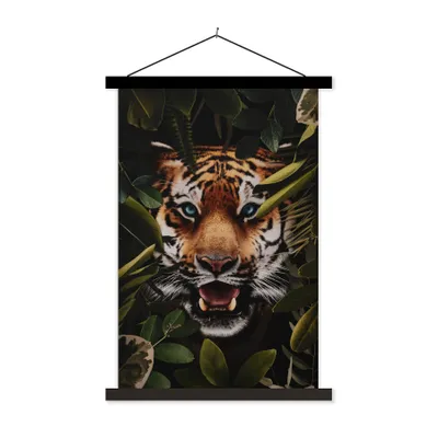 Produktbild von MuchoWow® Textilposter Tiger - Pflanzen - Grün 120x180 cm mit schwarzem Rahmen - Fotos
