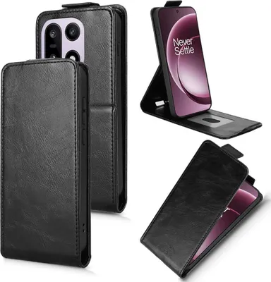 Produktbild von Flip Hülle für OnePlus 15 Magnetische Vertikale Kunstleder Schutzhülle Schwarz