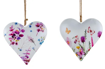 Produktbild von 2er Set Dekohänger Herzen WILDBLUMEN D. 20cm weiß bunt Metall Formano F25