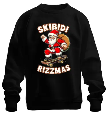 Obrázek produktu pro SKIBIDI RIZZMAS Father Christmas Skateboard Christmas Skater Uni mikina, černá, XL