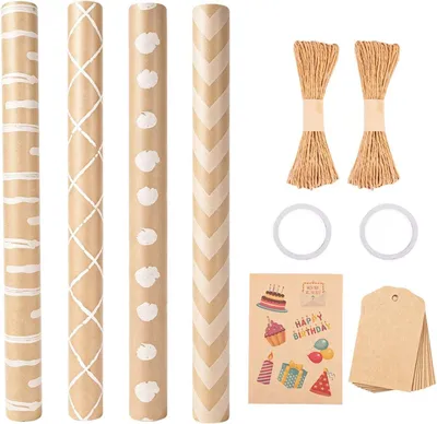 Produktbild von Geschenkpapier Set 4 Rollen, 43x300 cm, Kraftpapier, für Geburtstag