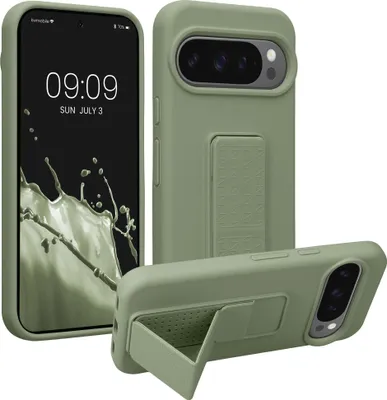 Produktbild von kwmobile Handyhülle für Google Pixel 10 / Pixel 10 Pro Hülle - TPU Silikon Case mit Fingerhalter und Stand - Schutzhülle Cover in Graugrün